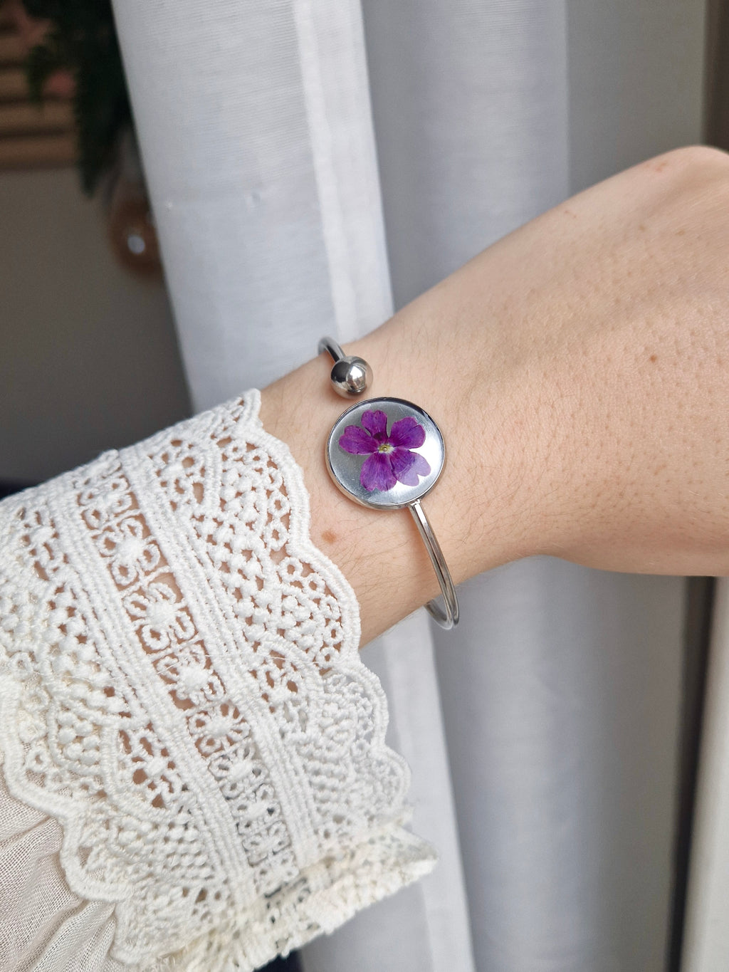 Flower Bangle armband (zilver)